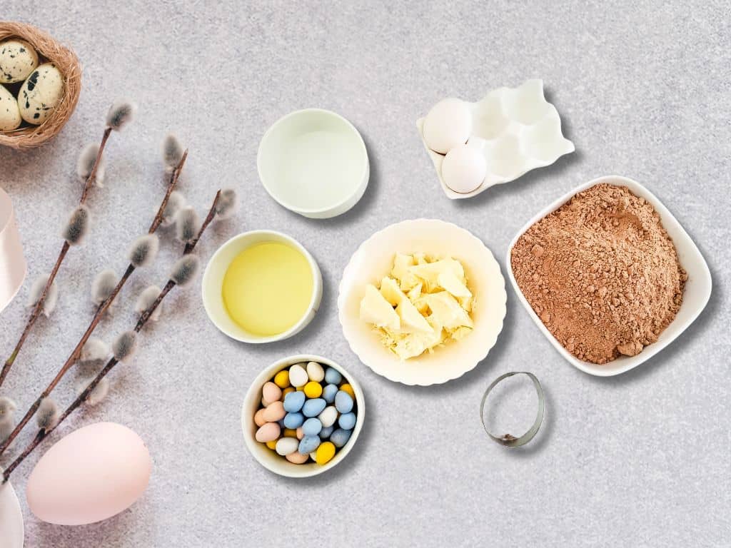 Ingredients to make Easter Egg Brownies