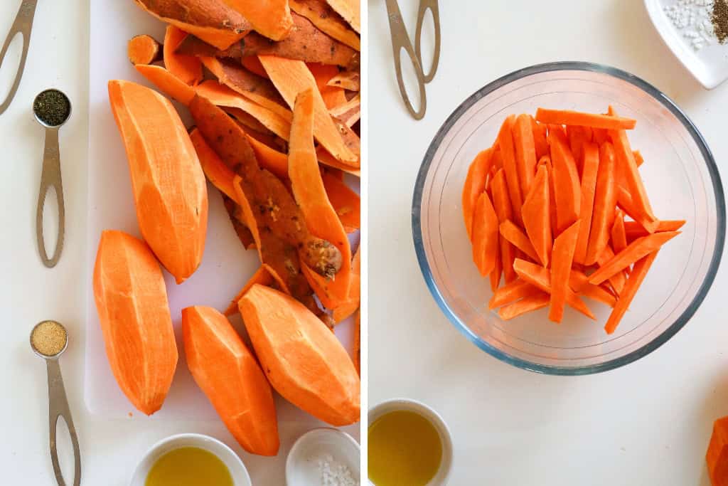 Sweet potatoes peeled and cut into strips