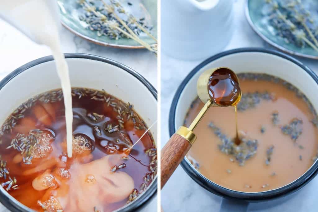 Adding milk and sweetener to the tea