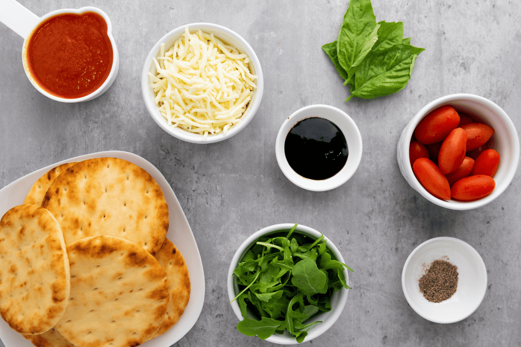 ingredients for mini caprese pizzas