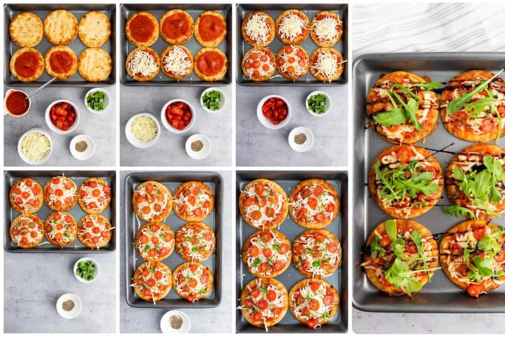 Steps in making Mini Caprese Pizzas