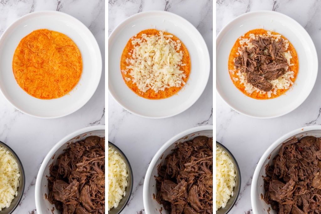 Assembling the Quesabirria Tacos