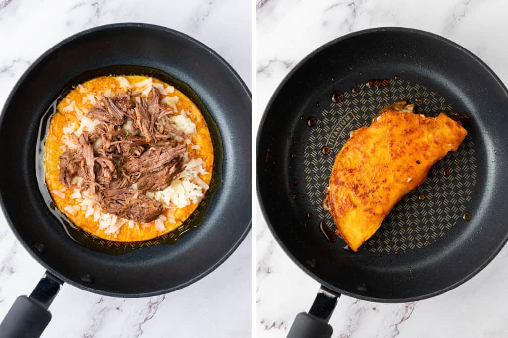 Cooking the Quesabirria Tacos in pan