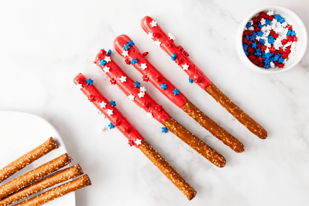Red Pretzel Rods with Sprinkles