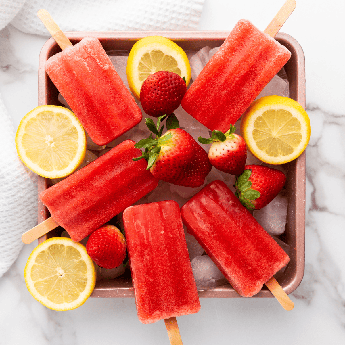 strawberry and lemon popsicles
