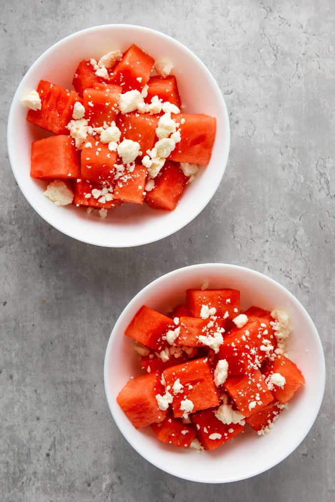 Cubed watermelon with feta cheese