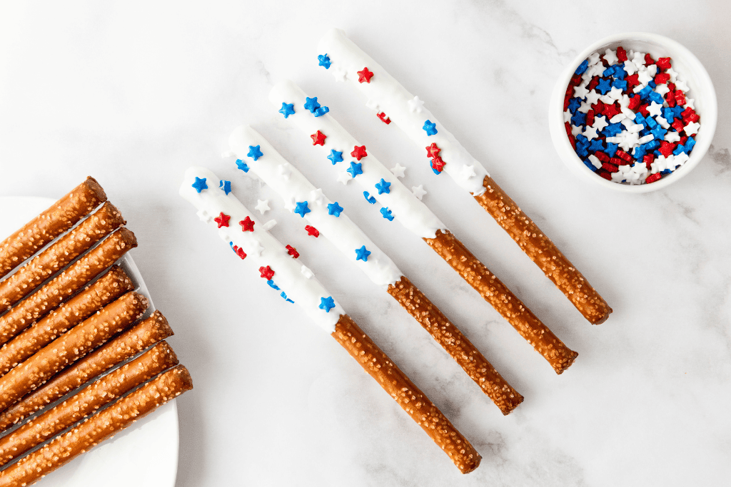 White Pretzel Rods with Sprinkles