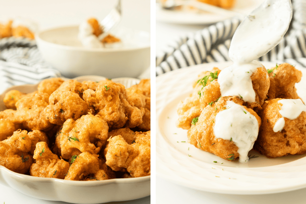 enjoy your crispy cauliflower bites with yummy sauce