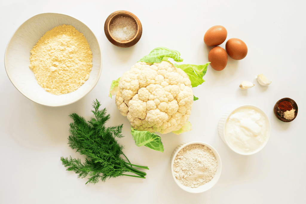 Ingredients to make crispy cauliflower bites