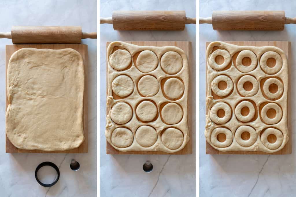 Kneading and shaping the dough for Maple Glazed Donuts