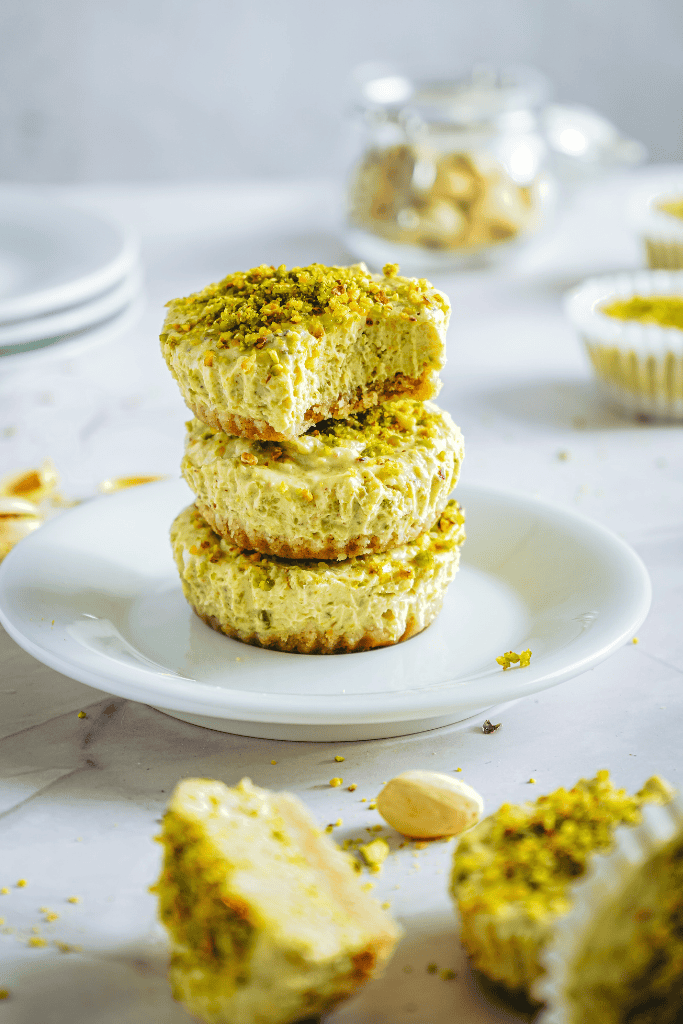 Mini pistachio cheesecakes