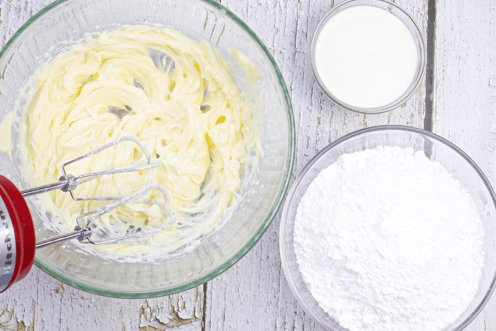 adding the powdered sugar and coffee creamer