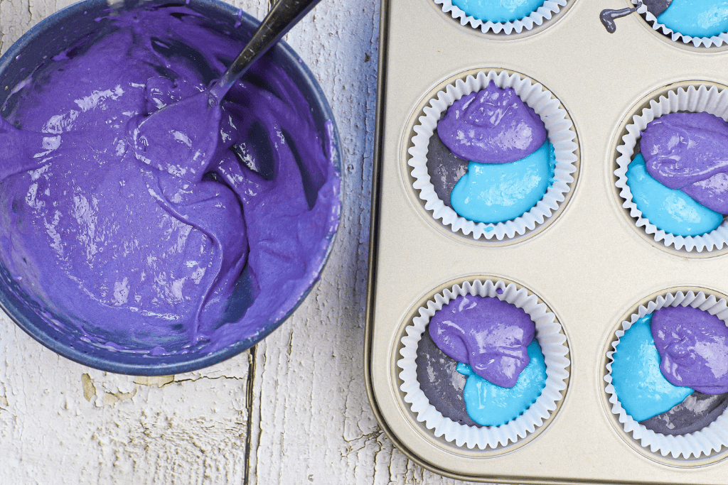 filling the lined muffin tin