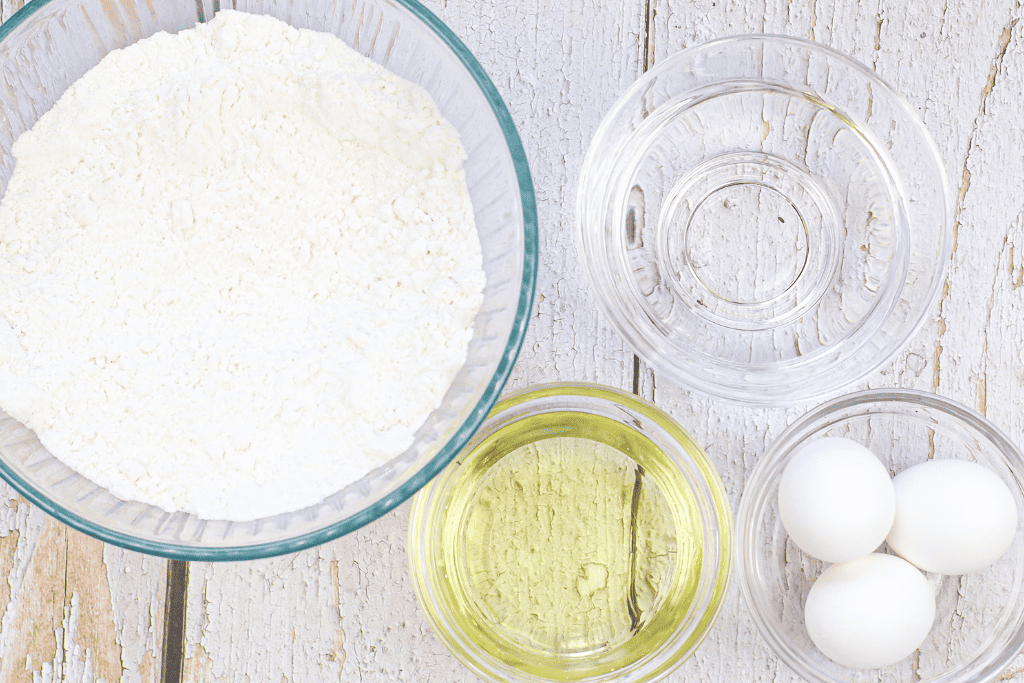 mixing up the water, oil, and eggs