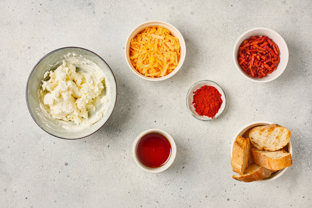 beaten cream cheese, other ingredients for Maple Bacon Cheese Dip