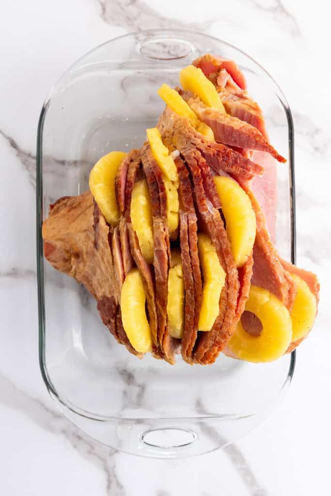 pineapple slices tucked in between slices of ham