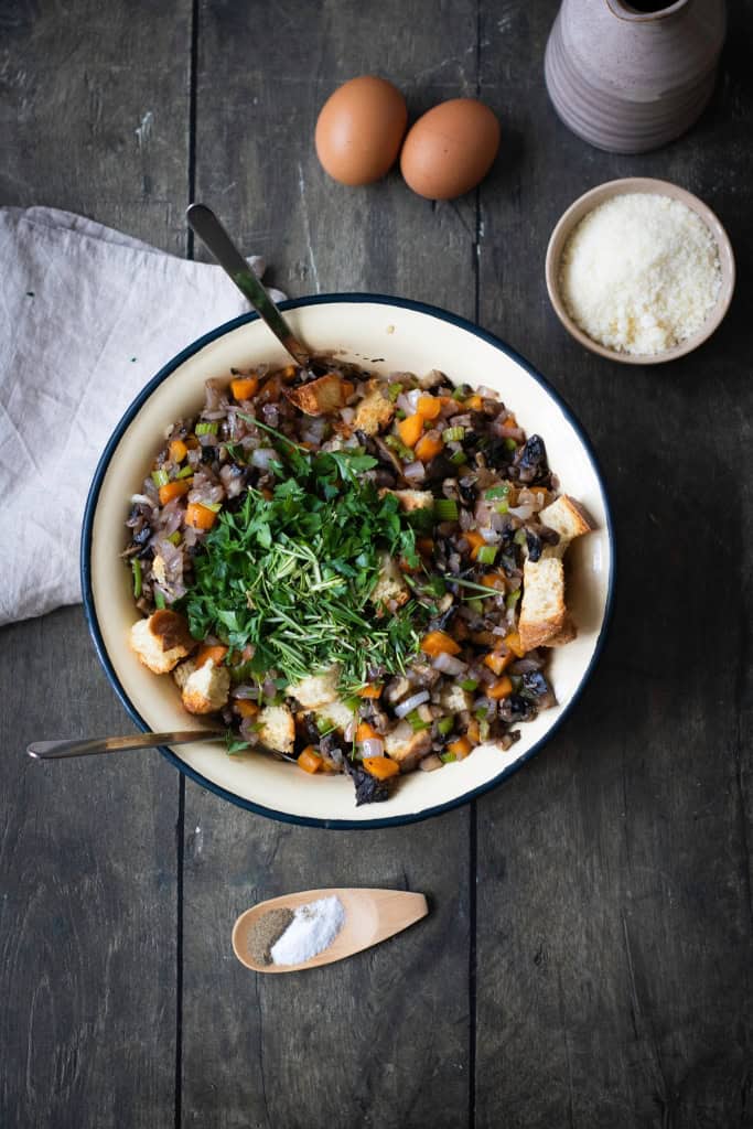 mixing everything together in a bowl