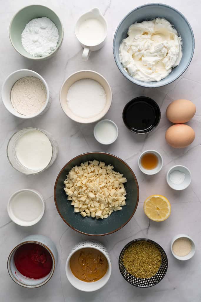 Pistachio Raspberry Mini Cheesecakes ingredients