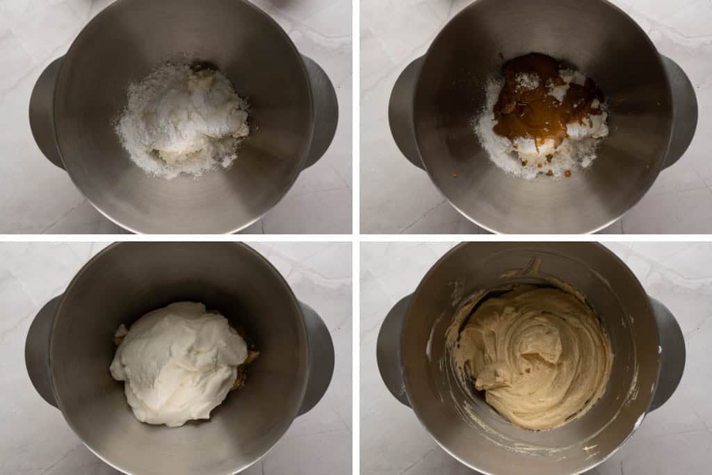 making the pistachio cheesecake filling