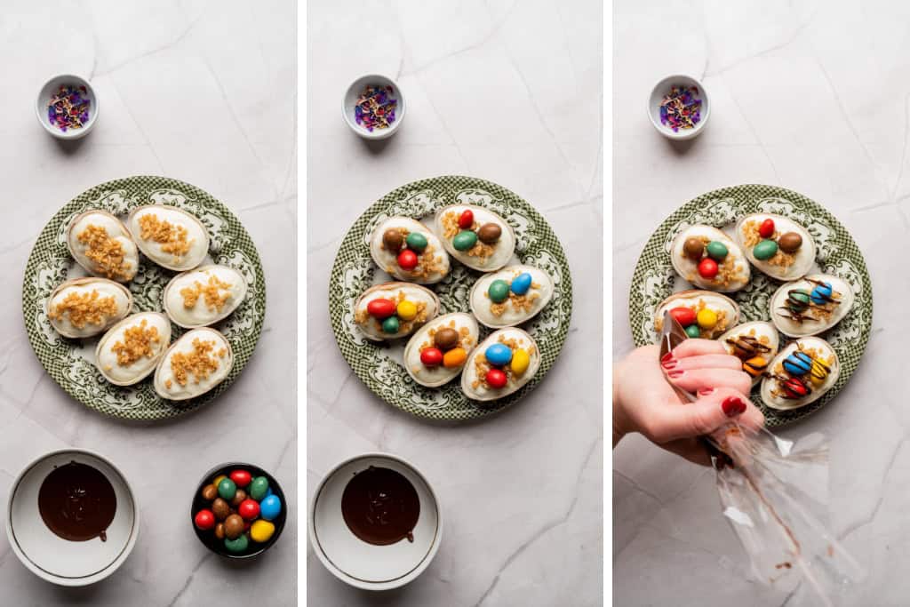Decorating the No Bake Easter Egg Cheesecakes