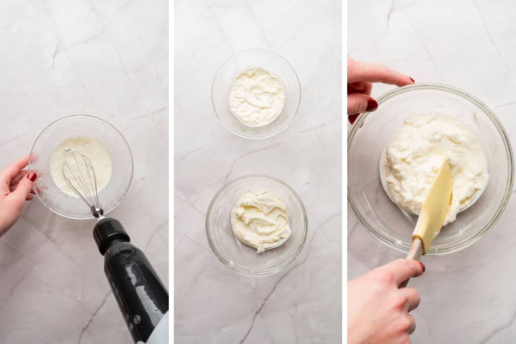 Making the cheesecake filling for No Bake Easter Egg Cheesecakes