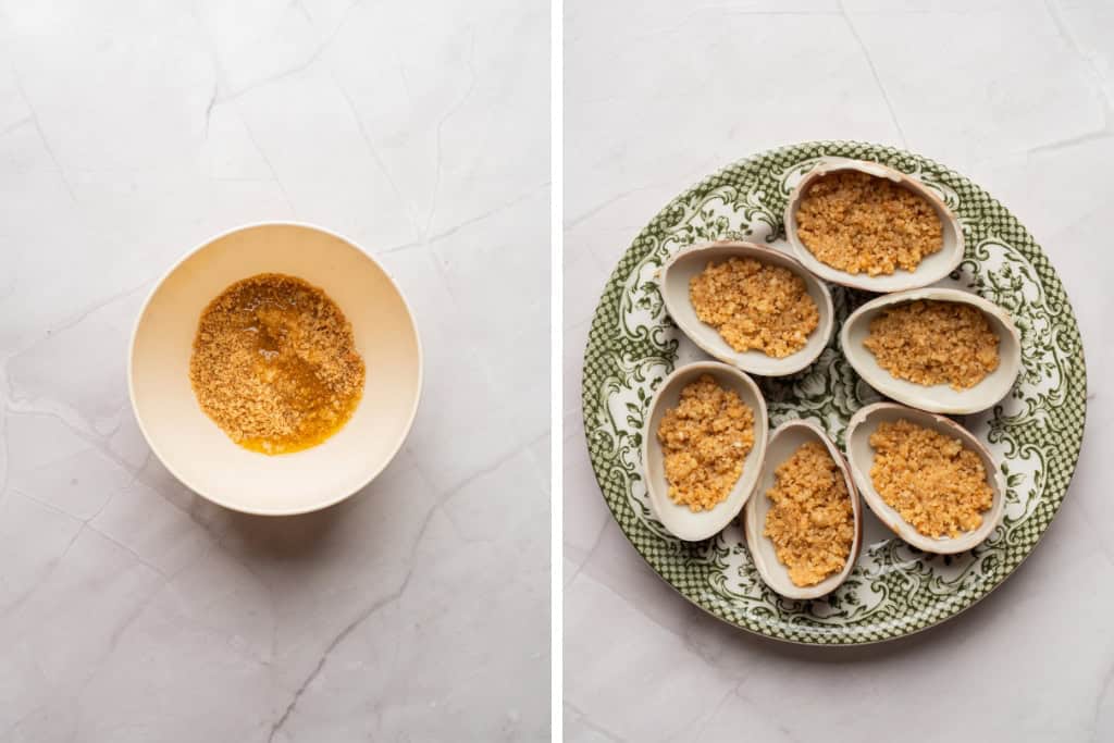 Making the cookie crust for No Bake Easter Egg Cheesecakes