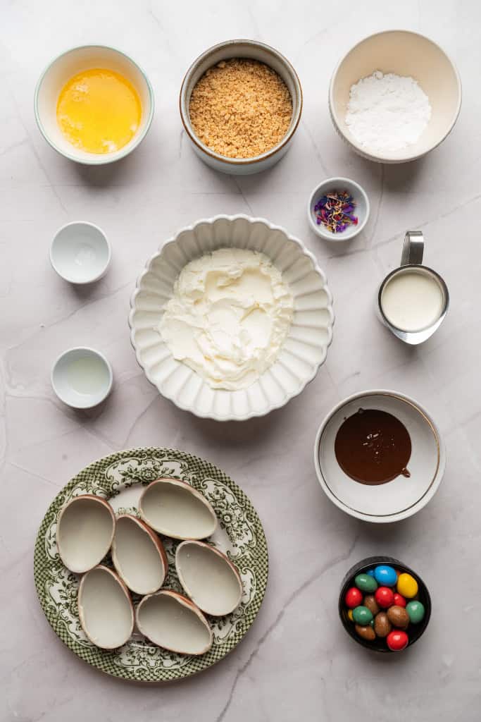 Ingredients for No Bake Easter Egg Cheesecakes