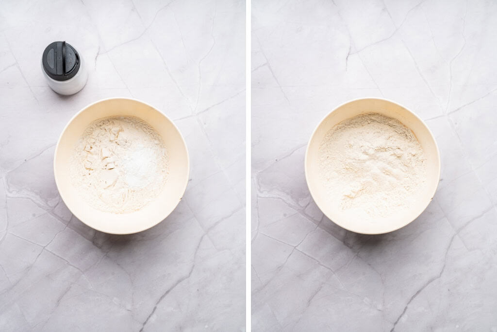 flour, baking powder, salt whisked together in bowl