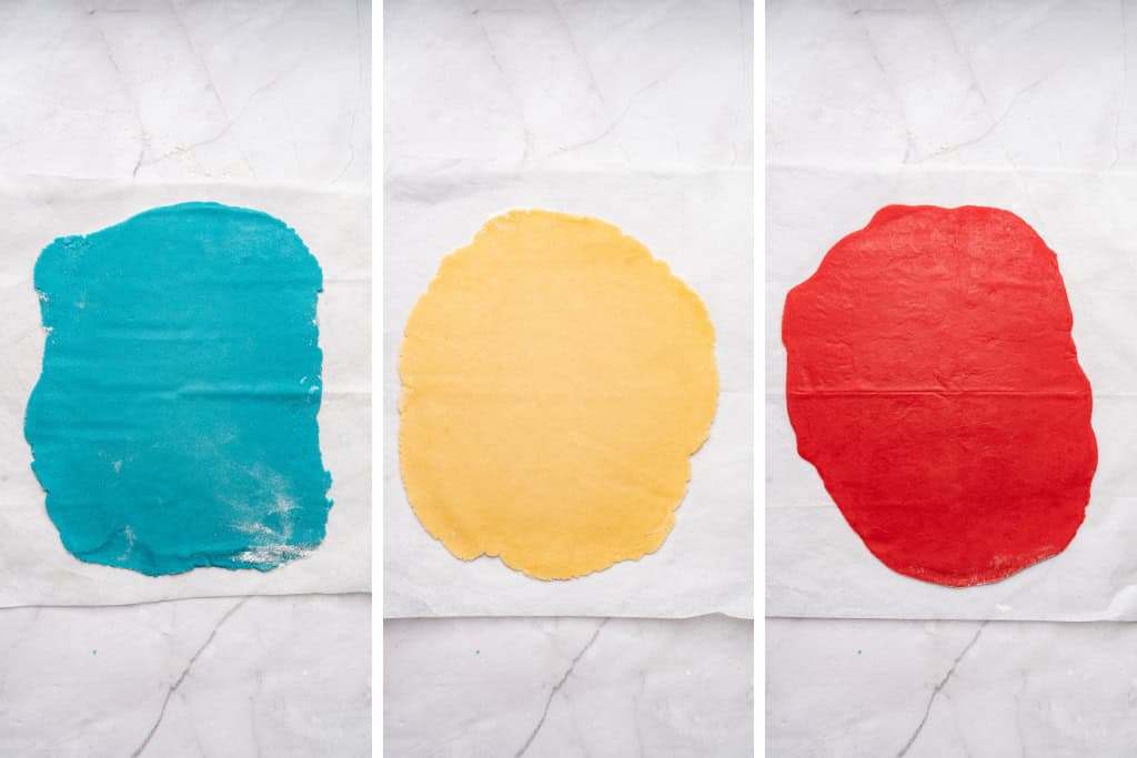 each dough rolled into thin layers