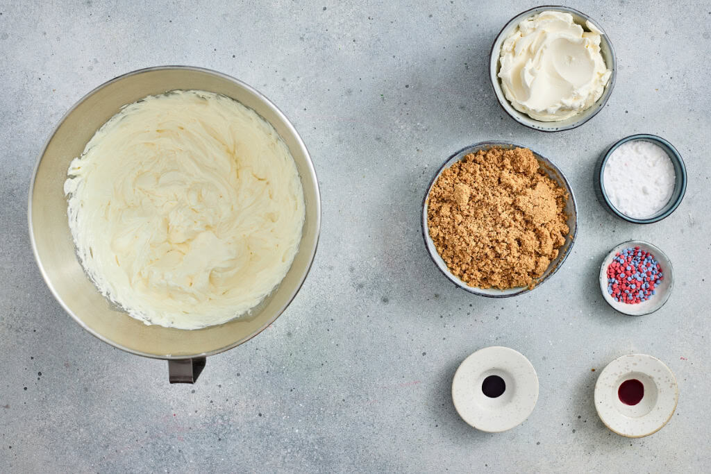 mixing together ingredients for cheesecake filling