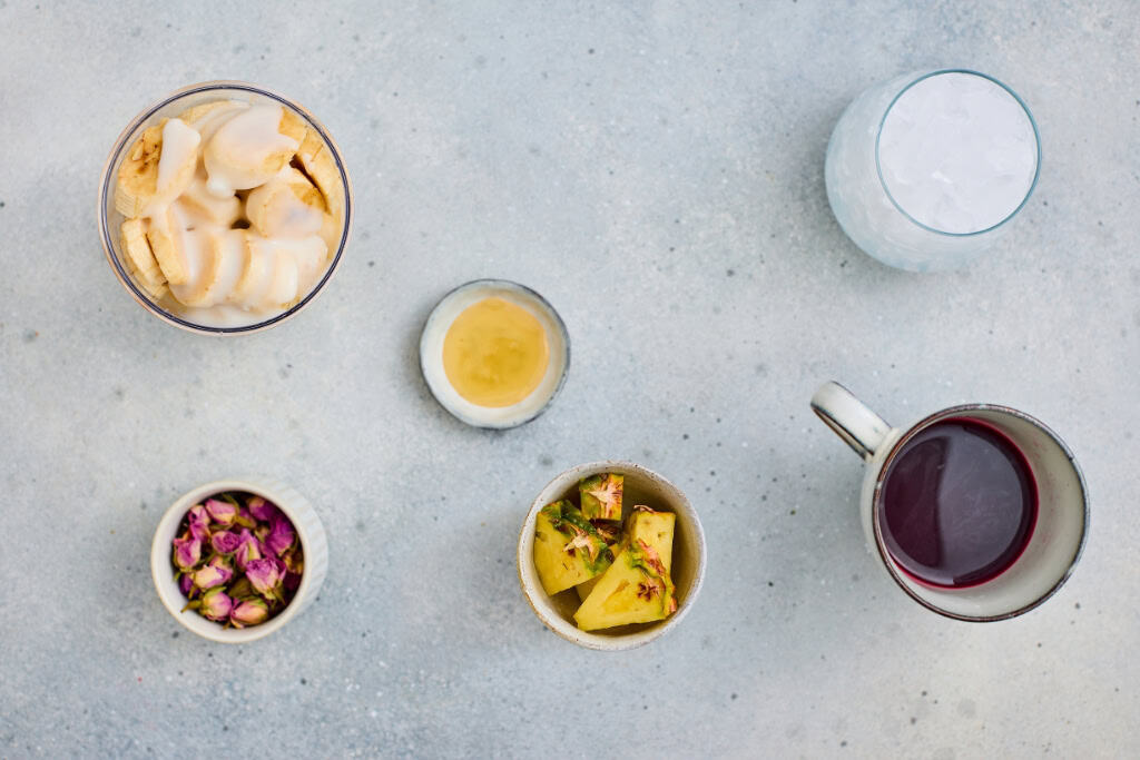 banana and coconut milk added to bender