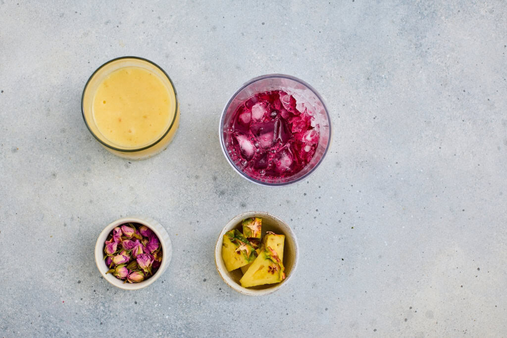 preparing the hibiscus layer for Hibiscus Tea Pineapple Smoothie