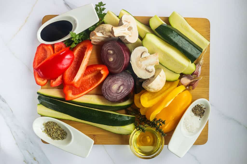 chopped vegetables for Balsamic Grilled Vegetables