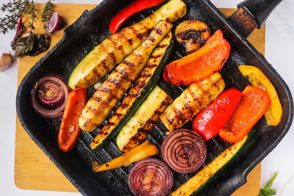 grilling the vegetables on grill pan