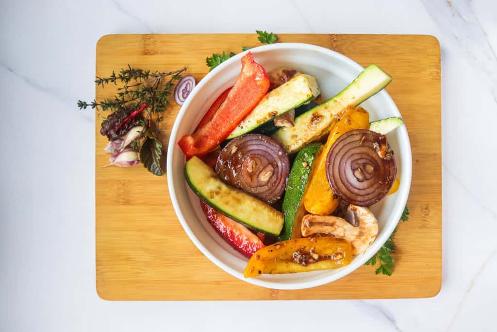 grilled vegetables transferred to a big bowl