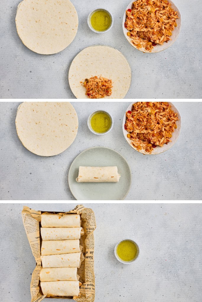 Assembling the Chicken Chimichangas