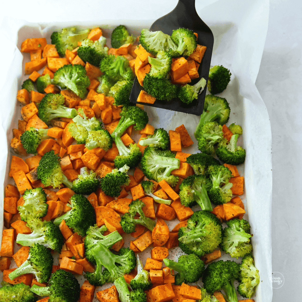 Roasted Sweet Potatoes and Broccoli