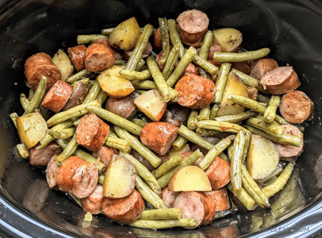 Slow Cooker Cajun Sausage, Green Beans and Potatoes