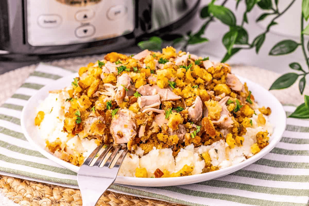 Crockpot Pork Chops and Stuffing
