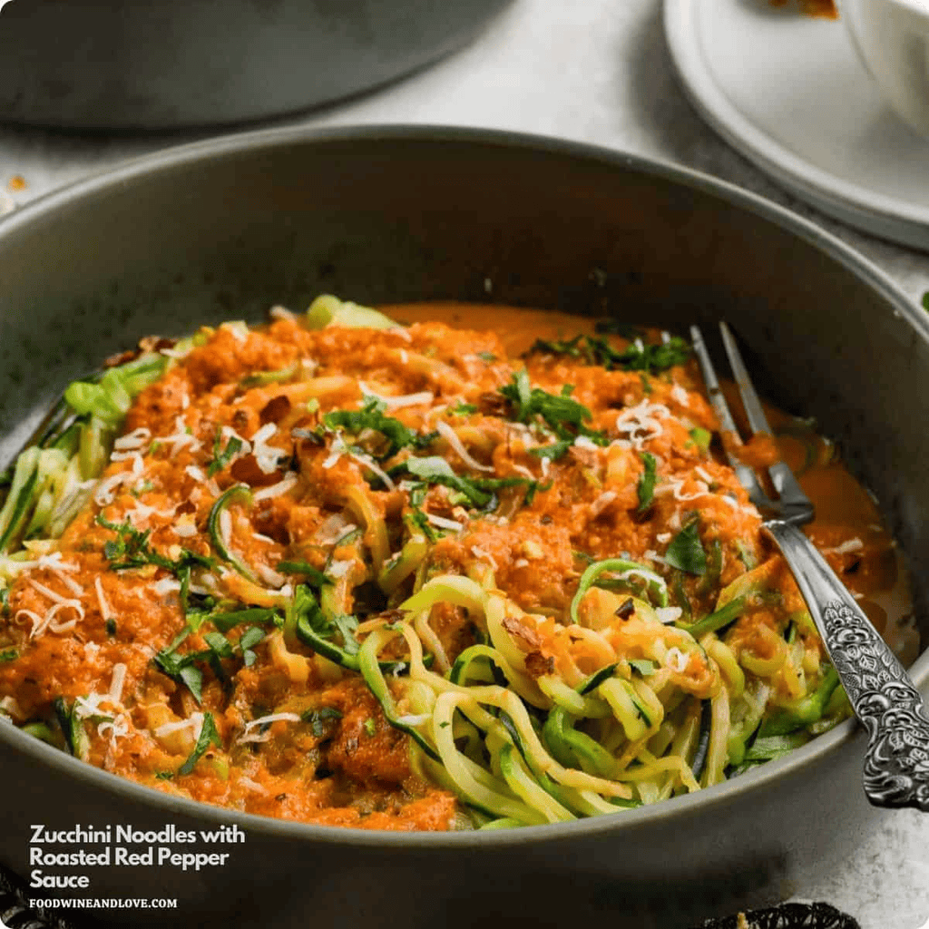 Zucchini Noodles with Red Pepper Sauce