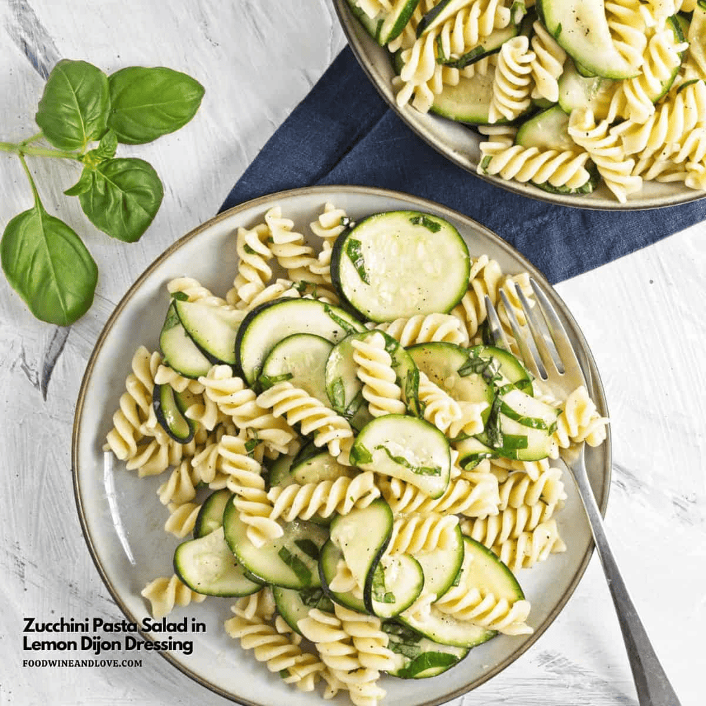 zucchini pasta salad in lemon dijon dressing